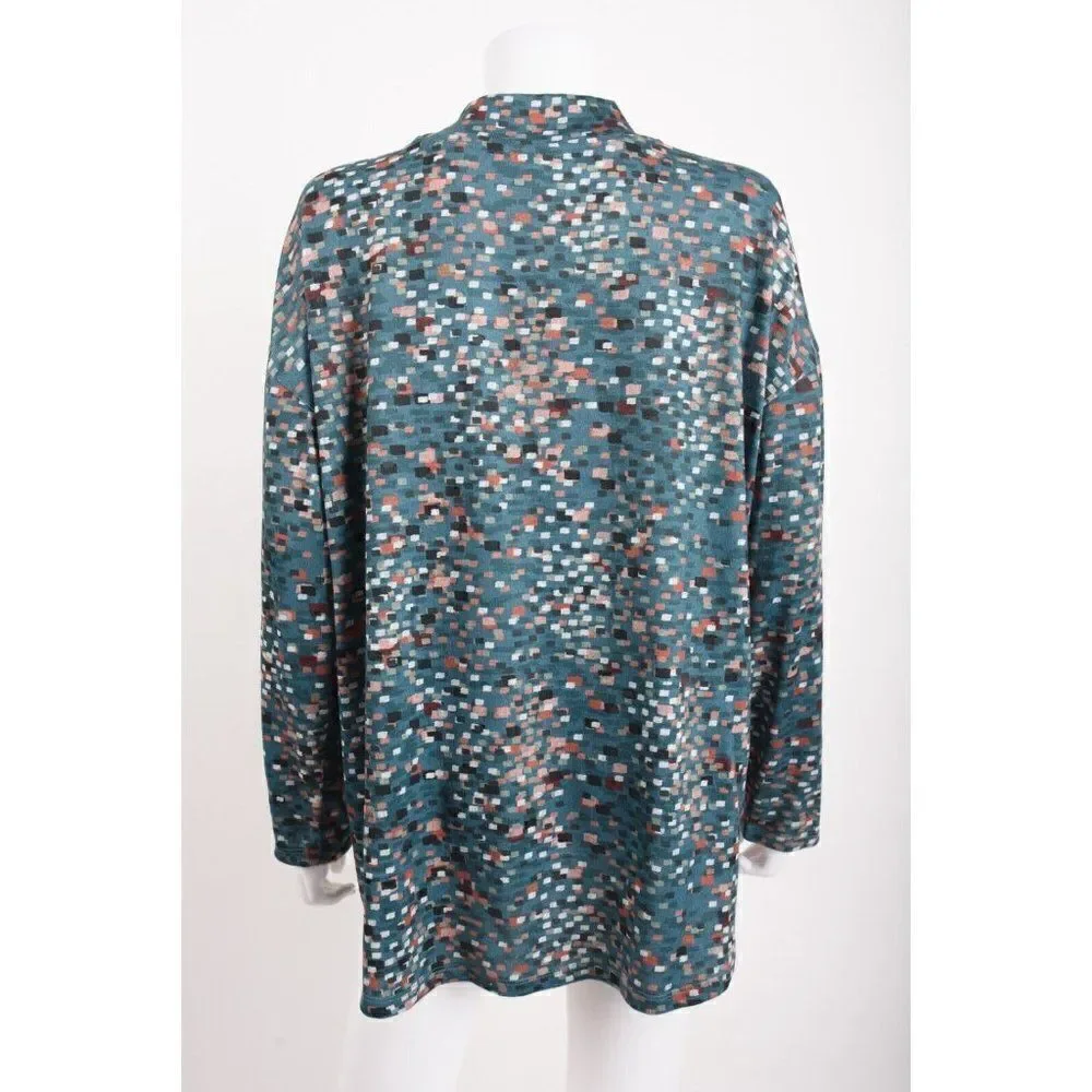 CJ Banks Womens Cardigan sweater 1X 16-18W Green Blue Multi-Color Zip-Up NWT